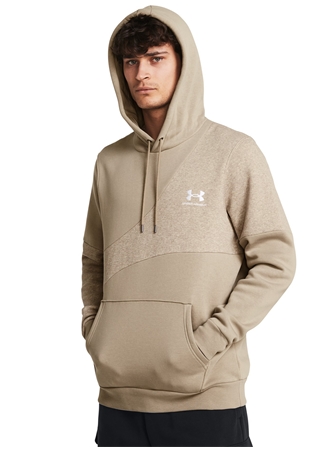 Under Armour 1383070-299 UA Essential Flc Blocke Vizon Erkek Kapüşon Yaka Bol Kesim Sweatshirt