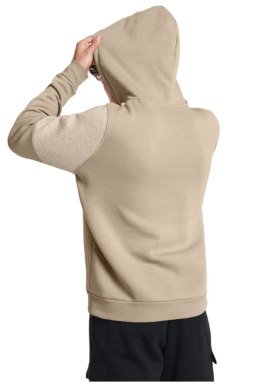 Under Armour 1383070-299 UA Essential Flc Blocke Vizon Erkek Kapüşon Yaka Bol Kesim Sweatshirt_2