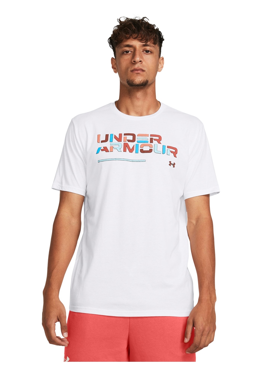 Under Armour 1382829-100 UA Colorblock Wordmark Beyaz Erkek Bisiklet Yaka Oversize T-Shirt