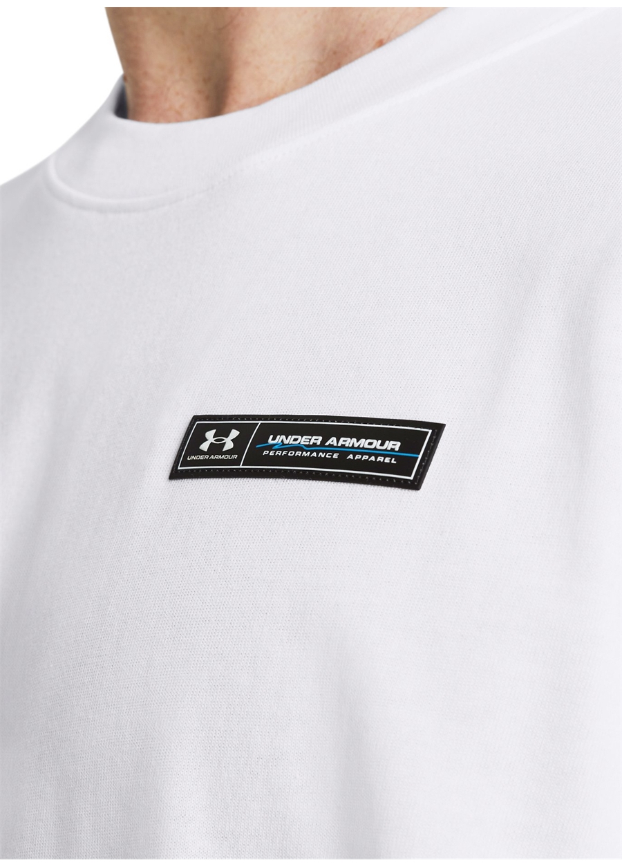 Under Armour 1382831-100 UA HW ARMOUR LABEL SS Beyaz Erkek Bisiklet Yaka Oversize T-Shirt_1