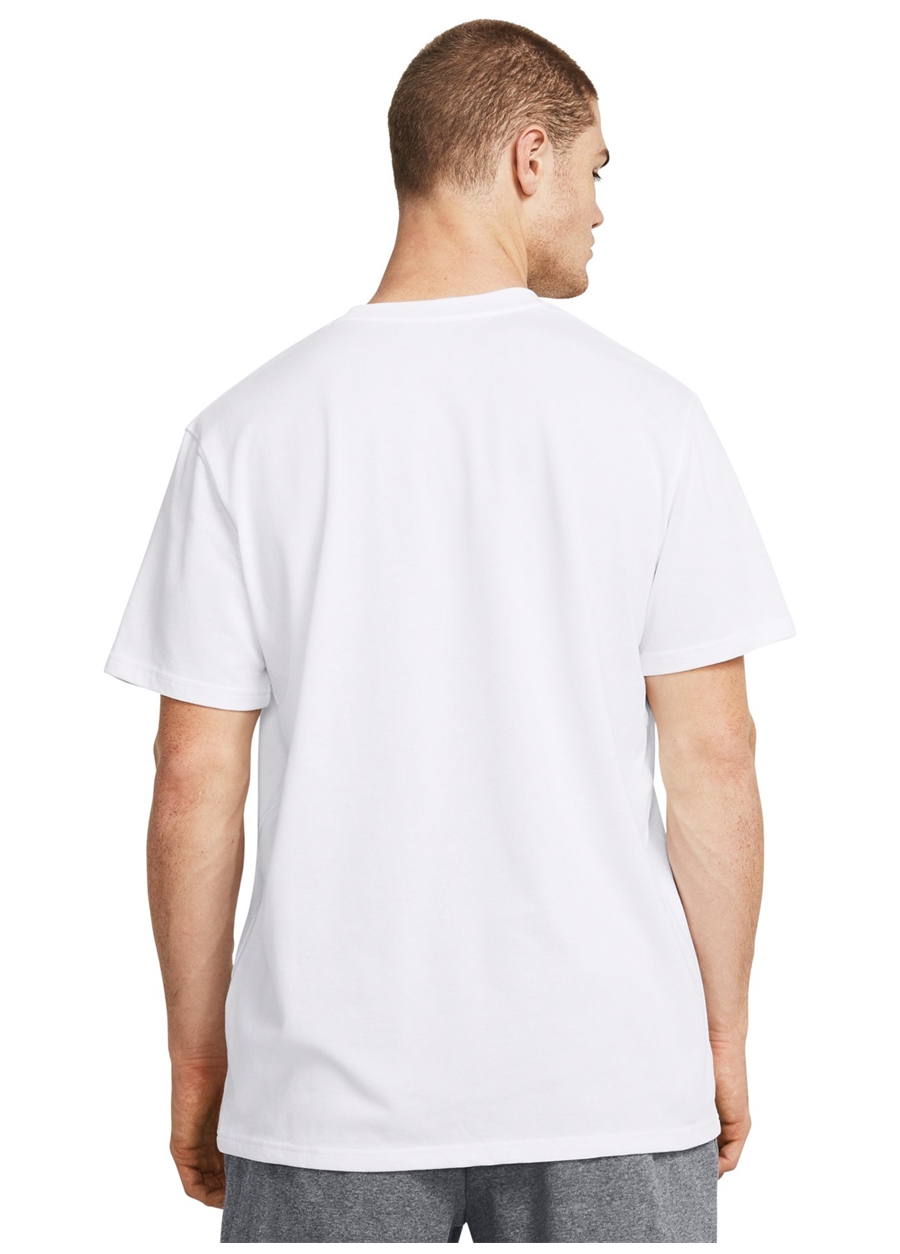 Under Armour 1382831-100 UA HW ARMOUR LABEL SS Beyaz Erkek Bisiklet Yaka Oversize T-Shirt_2