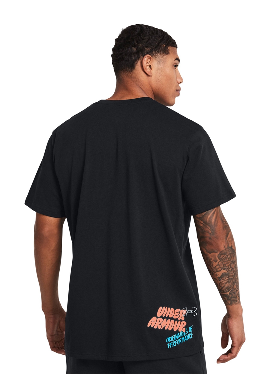 Under Armour 1382903-001 UA HW LOGO OVERLAY EMB Siyah Erkek Bisiklet Yaka Bol Kesim T-Shirt_1