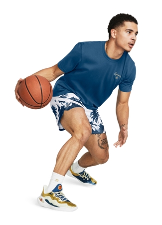 Under Armour 1383379-426 Curry Emb Splash Tee Mavi Petrol Erkek Bisiklet Yaka Oversize T-Shirt