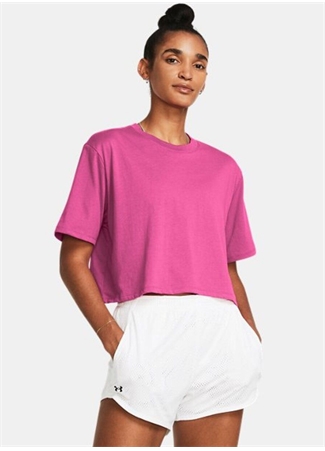 Under Armour 1383644-686 Campus Boxy Crop SS Pembe Kadın Bisiklet Yaka Oversize T-Shirt