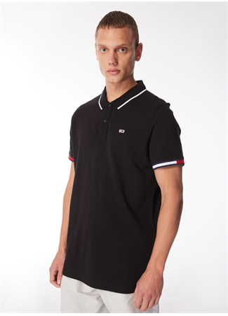 Tommy Jeans Düz Siyah Erkek Polo T-Shirt DM0DM12963BDS