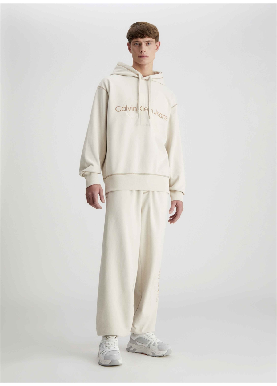 Calvin Klein Jeans Kapüşon Yaka Beyaz Erkek Sweatshırt J30J324623YBI