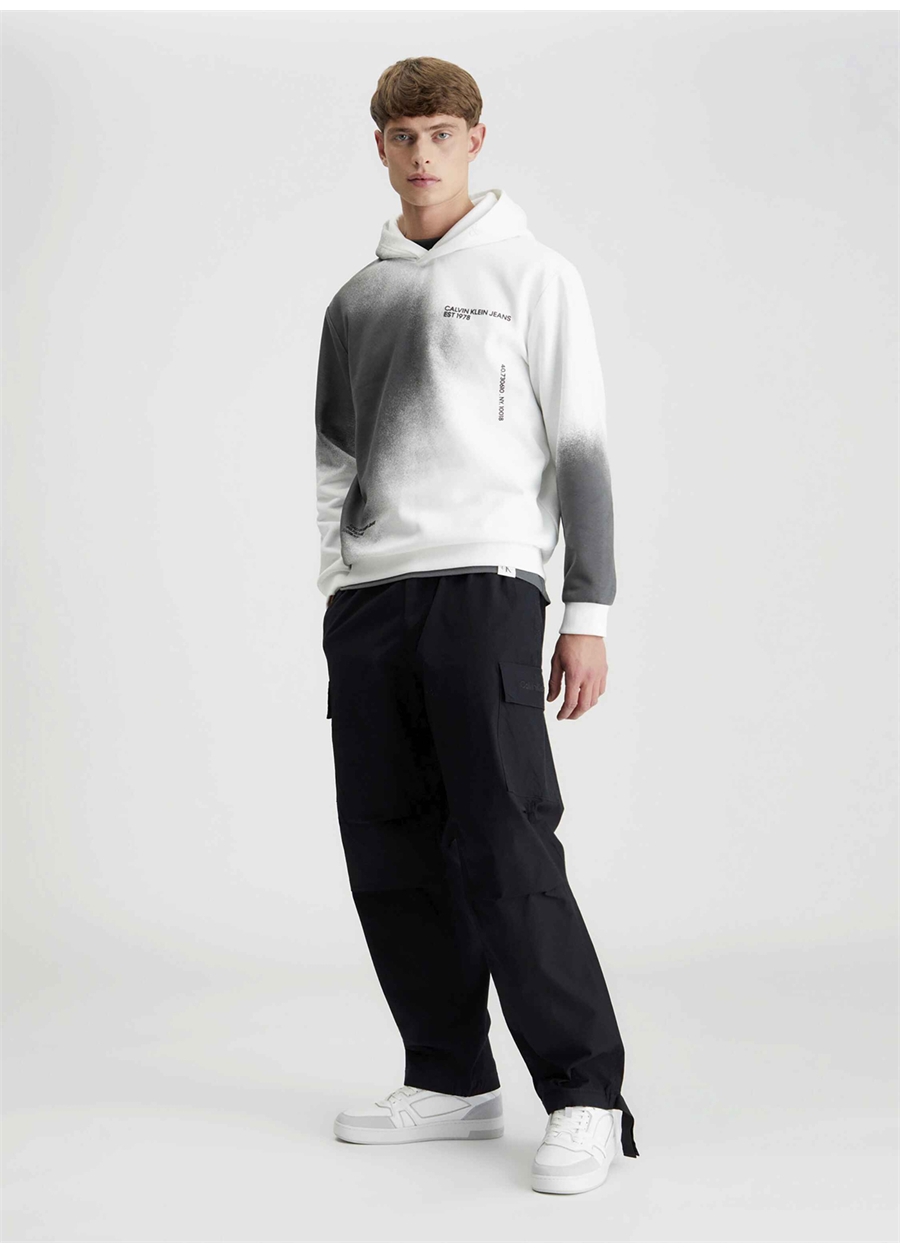 Calvin Klein Jeans Kapüşon Yaka Beyaz Erkek Sweatshırt J30J3249770K9