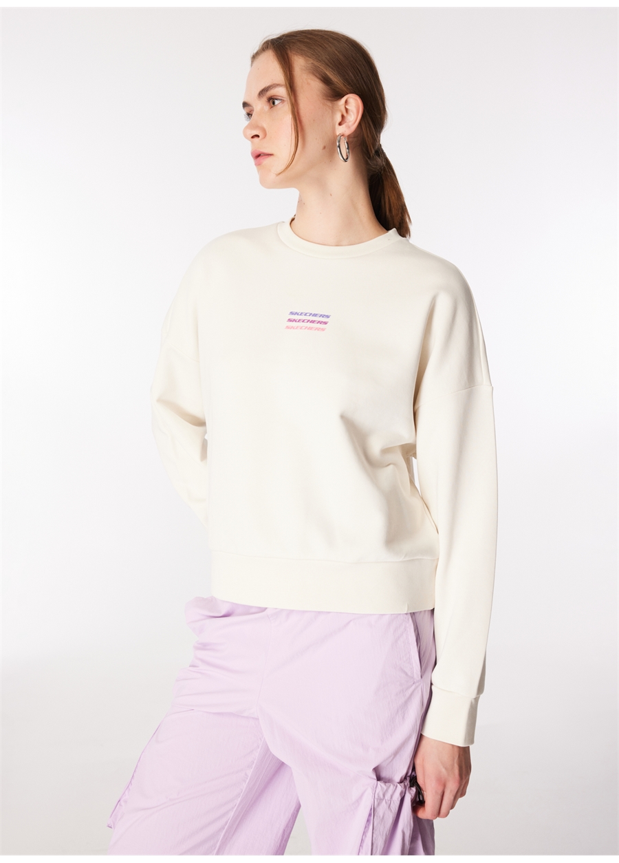 Skechers Beyaz Kadın Kapüşon Yaka Regular Fit Sweatshirt S232241-102 Essential W Crew Neck S_2