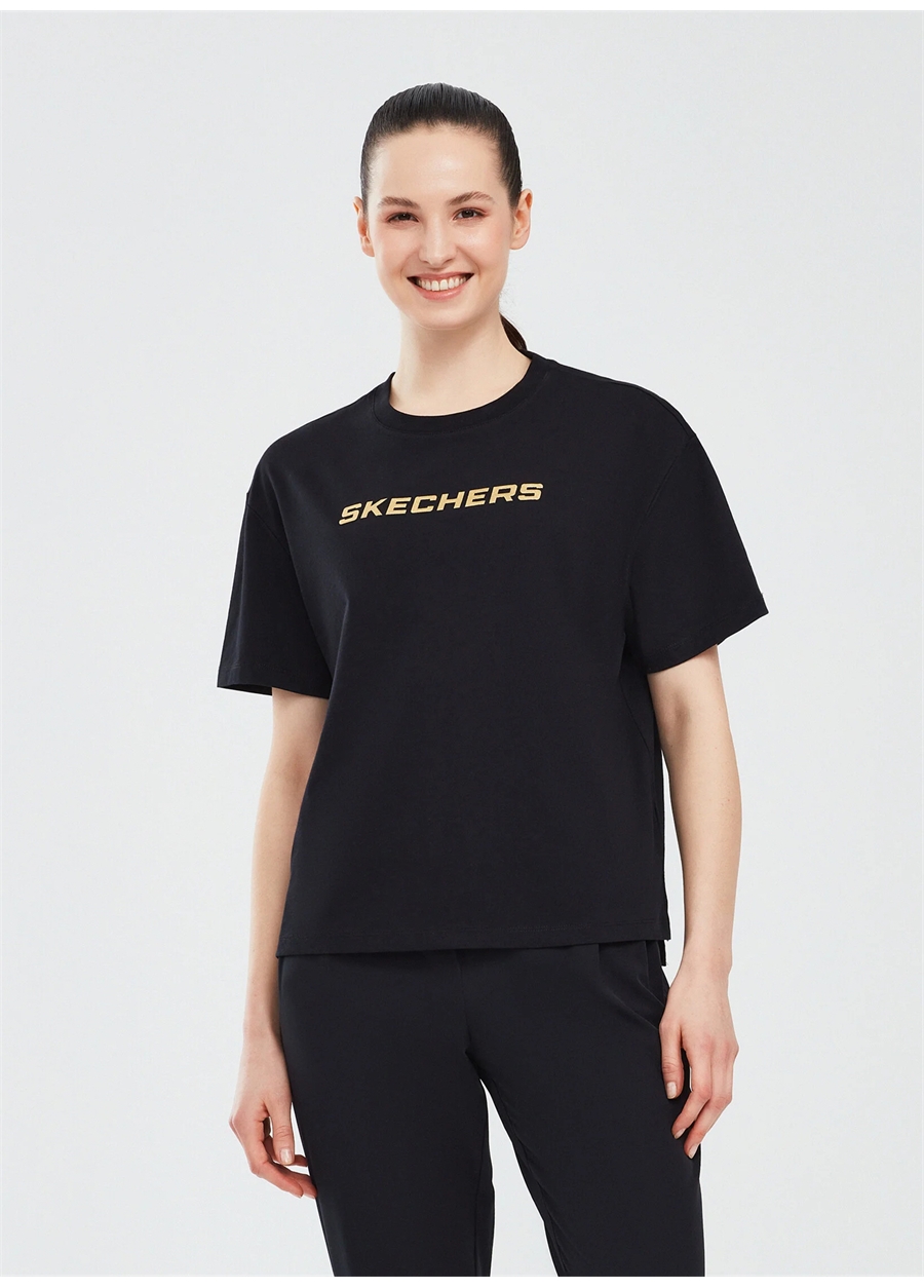 Skechers S241012-001 Graphic Siyah Bisiklet Yaka Regular Fit Kadın T-Shirt_3