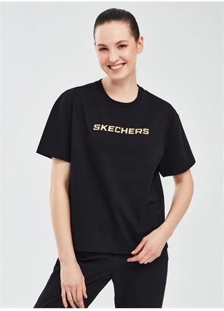 Skechers S241012-001 Graphic Siyah Bisiklet Yaka Regular Fit Kadın T-Shirt_4