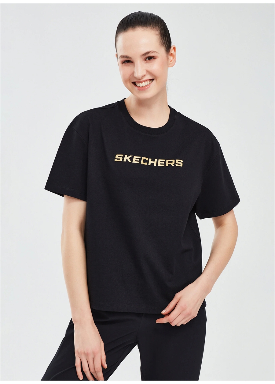 Skechers S241012-001 Graphic Siyah Bisiklet Yaka Regular Fit Kadın T-Shirt_4