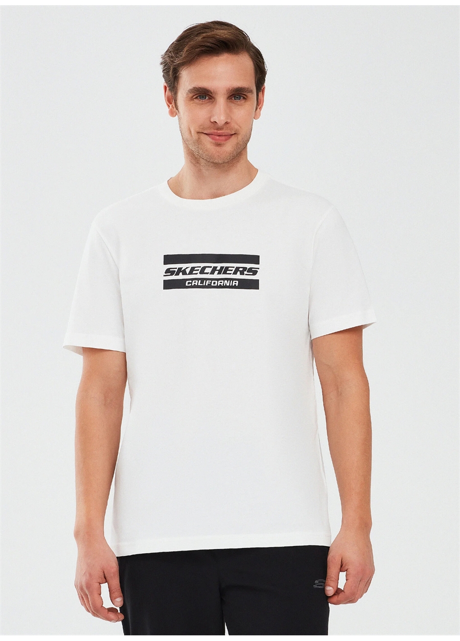 Skechers Kırık Beyaz Erkek Bisiklet Yaka Regular Fit T-Shirt S241056-102 Graphic_0