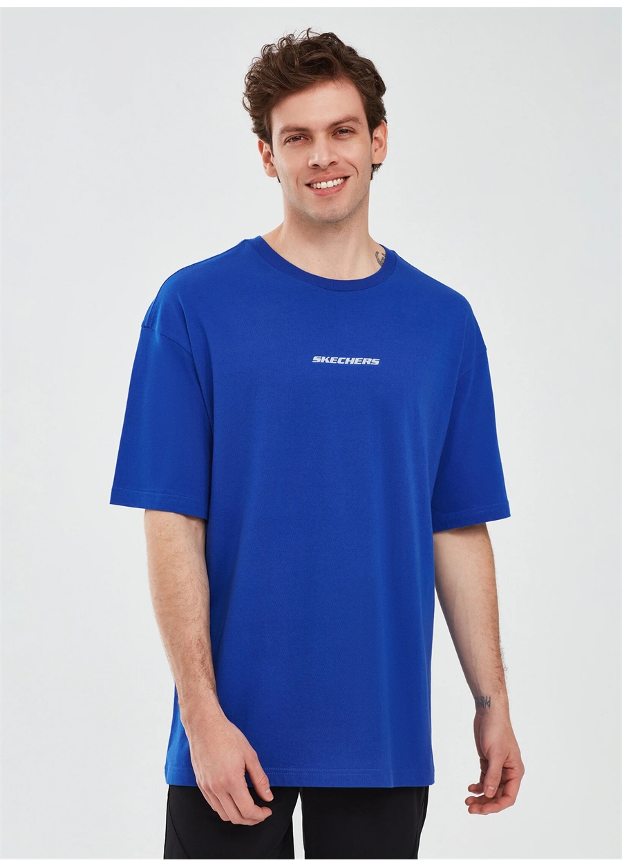 Skechers Mavi Erkek Bisiklet Yaka Oversized T-Shirt S232404-403 Graphic T-Shirt M Short_0