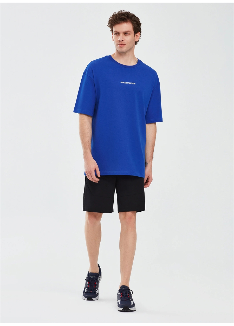 Skechers Mavi Erkek Bisiklet Yaka Oversized T-Shirt S232404-403 Graphic T-Shirt M Short_1