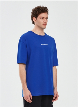 Skechers Mavi Erkek Bisiklet Yaka Oversized T-Shirt S232404-403 Graphic T-Shirt M Short_2