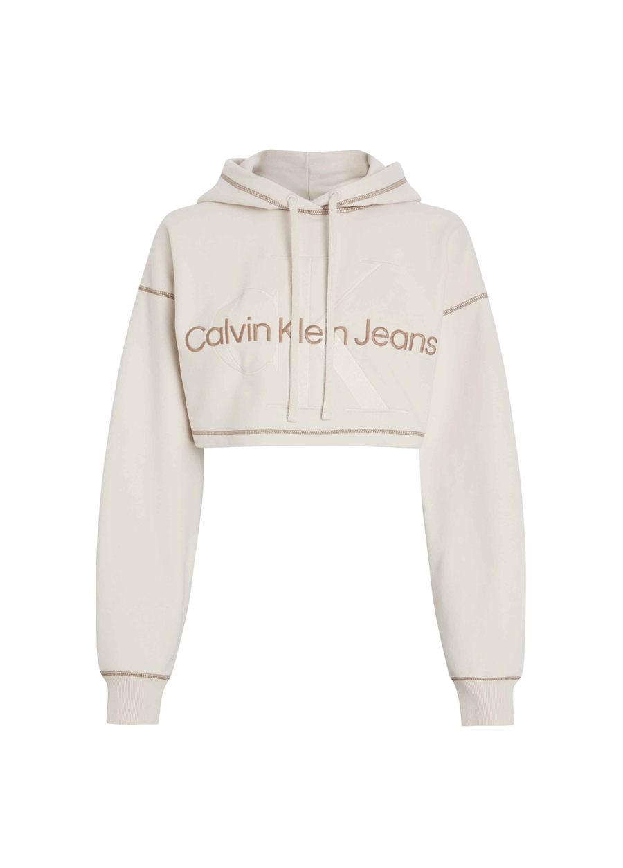 Calvin Klein Jeans Kapüşon Yaka Nakışlı Ekru Kadın Sweatshırt J20J222540YBI