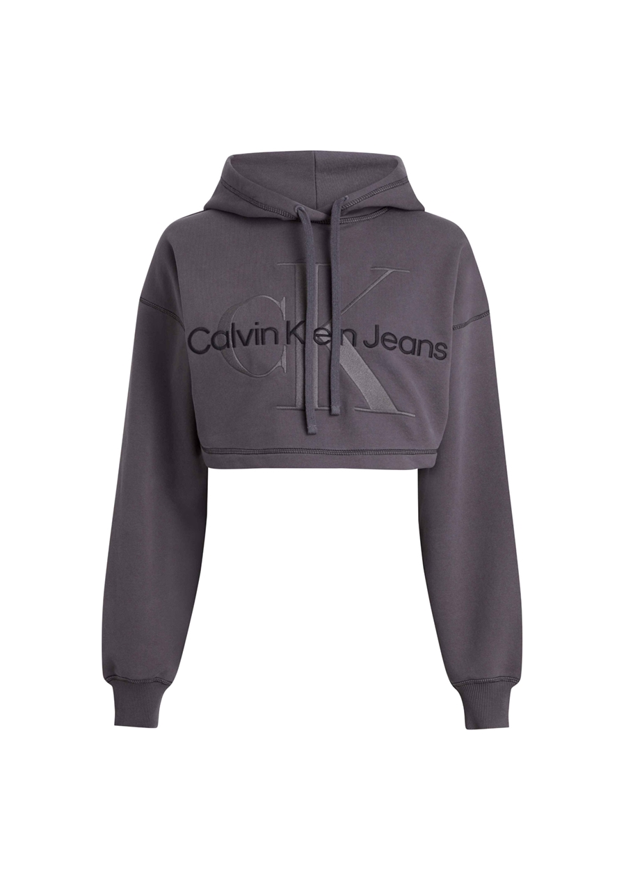 Calvin Klein Jeans Kapüşon Yaka Nakışlı Koyu Gri Kadın Sweatshırt J20J222540PT2