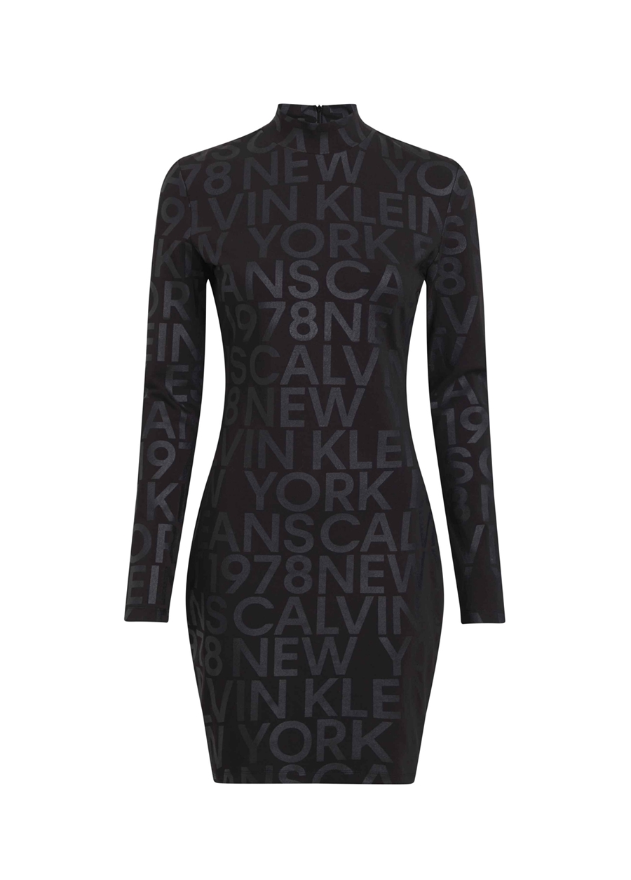 Calvin Klein Jeans Yarım Balıkçı Yaka Desenli Siyah Kısa Kadın Elbise J20J2229890GL
