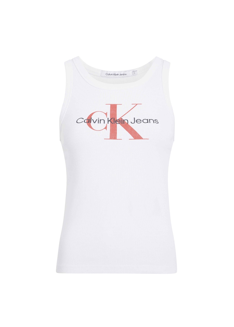 Calvin Klein Jeans Yuvarlak Yaka Baskılı Beyaz Kadın Atlet J20J223160YAF