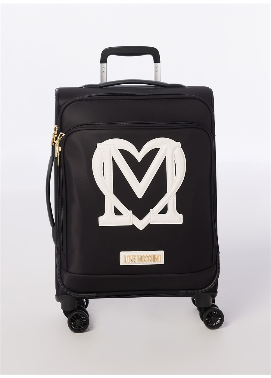 Love Moschino Siyah - Beyaz Çekçekli Kumaş Valiz VIAGGIO TROLLEY NYLON NERO+ BIANCO