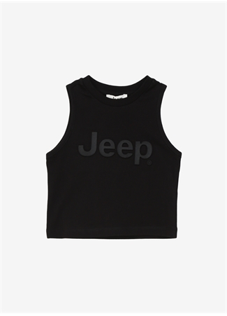 Jeep Siyah Kız Çocuk Bisiklet Yaka Crop Top Baskılı Atlet C4SG-TST4012