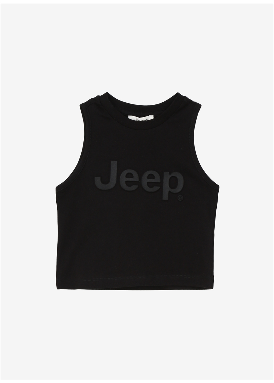 Jeep Siyah Kız Çocuk Bisiklet Yaka Crop Top Baskılı Atlet C4SG-TST4012_0