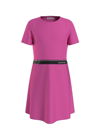 Calvin Klein Pembe Kız Çocuk Uzun Elbise PUNTO LOGO TAPE SS DRESS_0