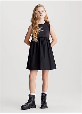 Calvin Klein Siyah Kadın Uzun Elbise IRIDESCENT MONOGRAM MIXM DRESS