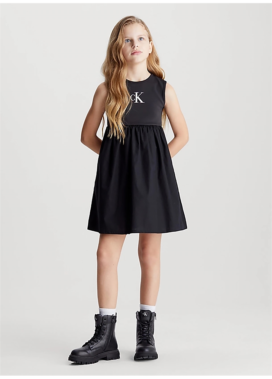 Calvin Klein Siyah Kadın Uzun Elbise IRIDESCENT MONOGRAM MIXM DRESS_0