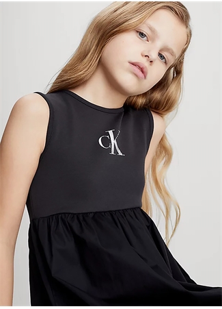 Calvin Klein Siyah Kadın Uzun Elbise IRIDESCENT MONOGRAM MIXM DRESS_1