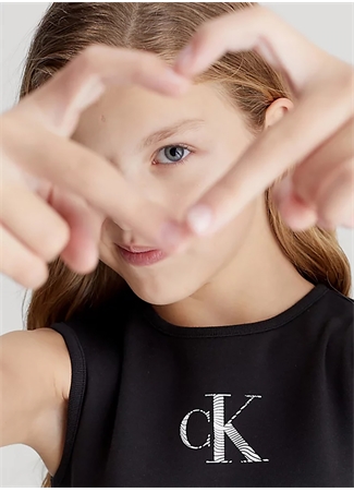 Calvin Klein Siyah Kadın Uzun Elbise IRIDESCENT MONOGRAM MIXM DRESS_2