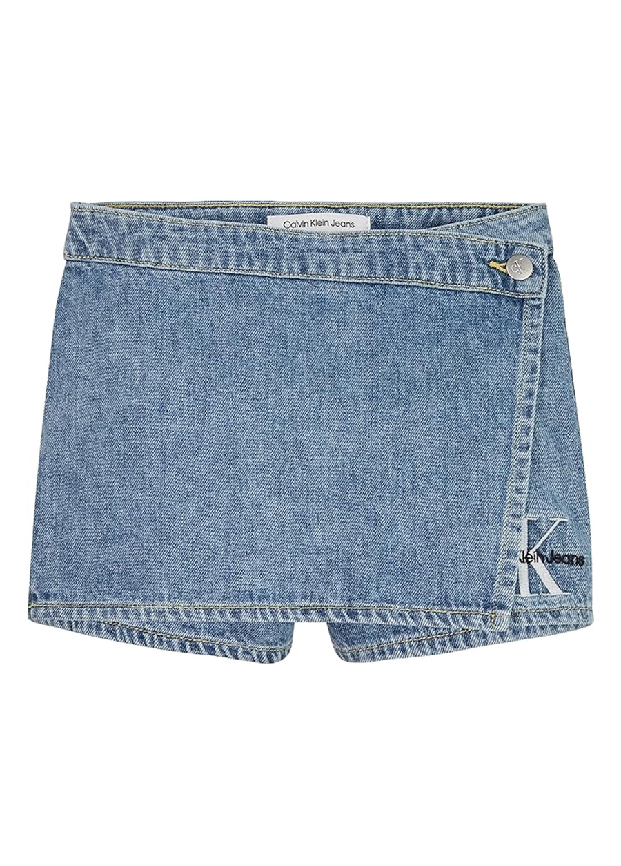 Calvin Klein Normal Bel Normal Mavi Kadın Şort MID MARBLE BLUE LW DENIM SKORT_0