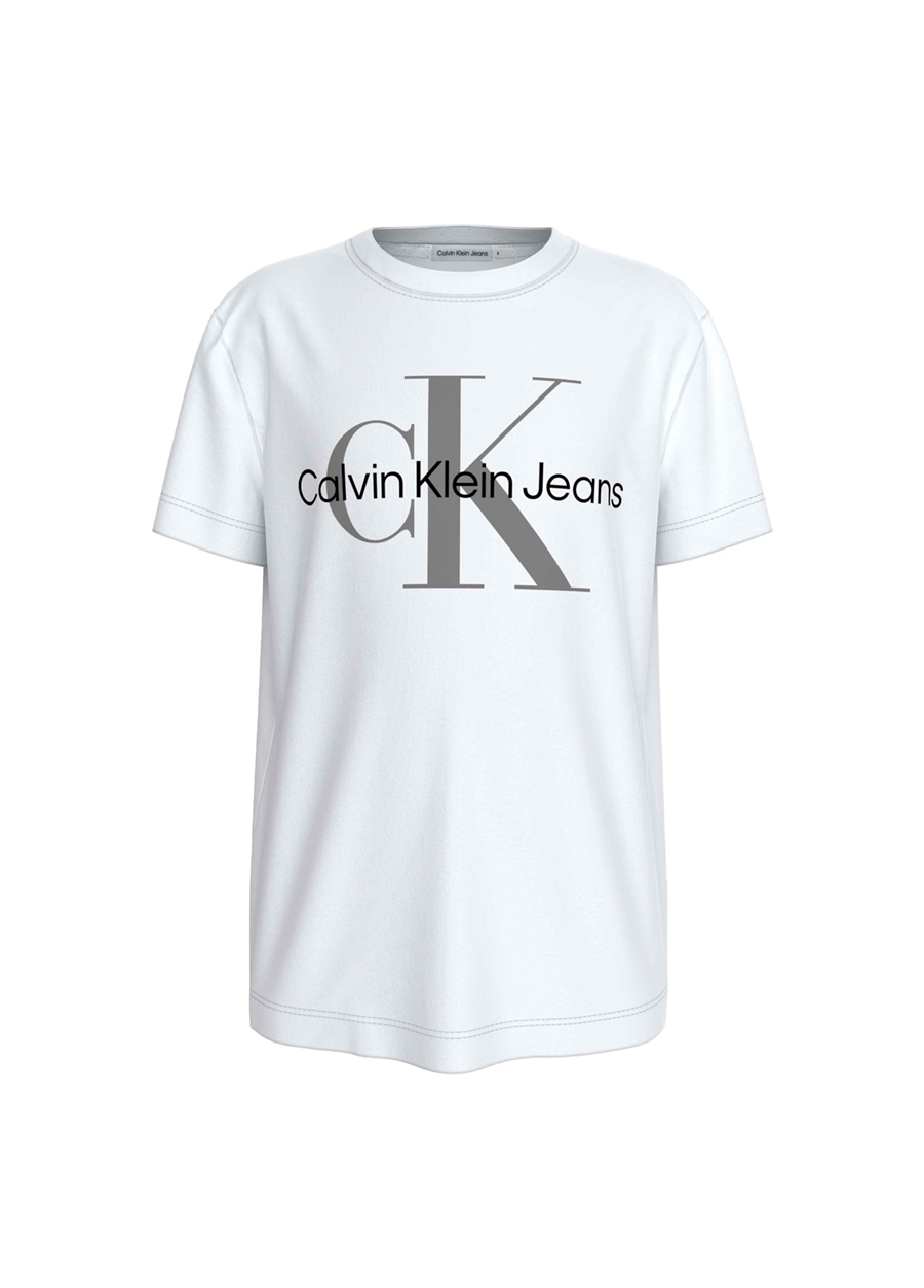Calvin Klein Beyaz Kız Çocuk Bisiklet Yaka Baskılı T-Shirt CK MONOGRAM SS T-SHIRT