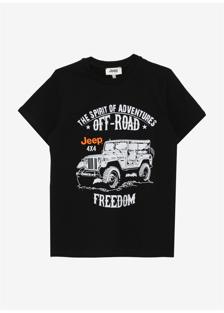 Jeep Siyah Erkek Çocuk Bisiklet Yaka Relaxed Baskılı T-Shirt C4SB-TST4041._0