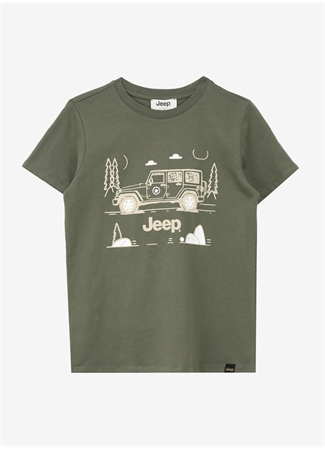 Jeep Haki Erkek Çocuk Bisiklet Yaka Relaxed Baskılı T-Shirt J4SB-TSH12_0