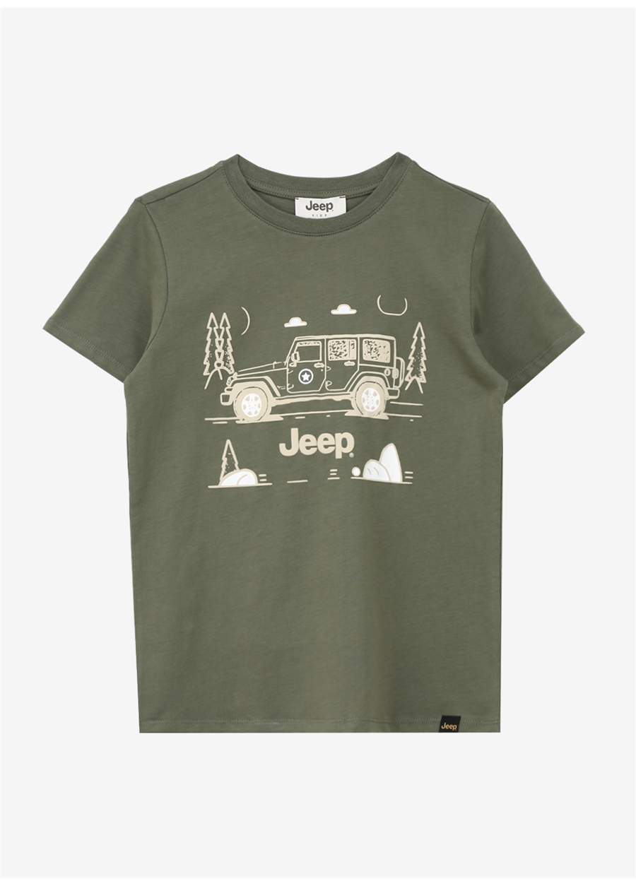 Jeep Haki Erkek Çocuk Bisiklet Yaka Relaxed Baskılı T-Shirt J4SB-TSH12_0