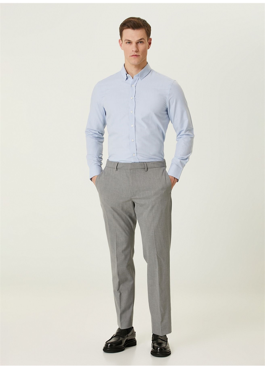 Network Slim Fit Alttan Britli Yaka Mavi Erkek Gömlek 1090677_2