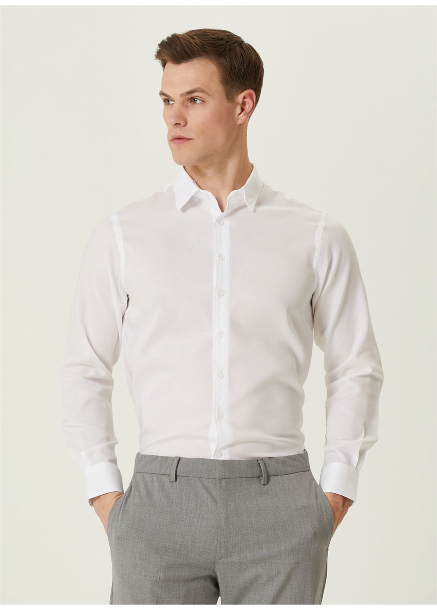 Network Slim Fit Gömlek Yaka Beyaz Erkek Gömlek 1090737