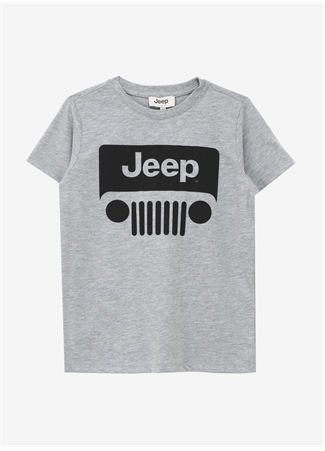 Jeep Gri Melanj Erkek Çocuk Bisiklet Yaka Relaxed Baskılı T-Shirt J4SB-TSH8_0