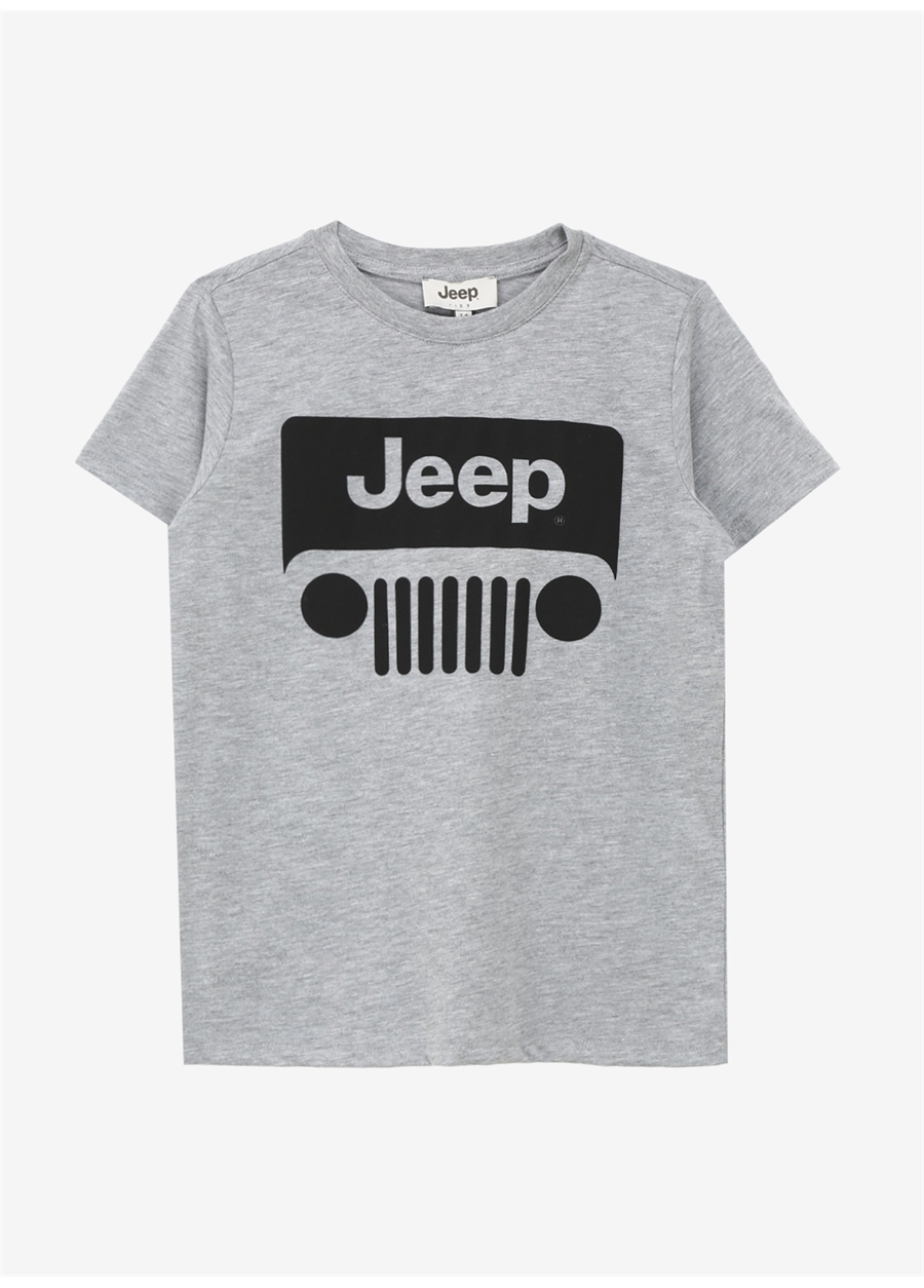 Jeep Gri Melanj Erkek Çocuk Bisiklet Yaka Relaxed Baskılı T-Shirt J4SB-TSH8_0