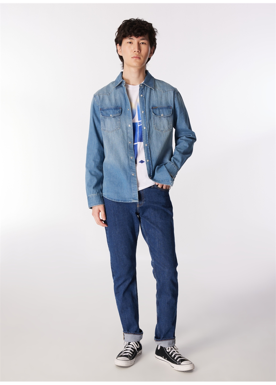 Lee Cooper WOLKER MELORA DB LIG Slim Fit Erkek Denim Gömlek 242 LCM 141002_1