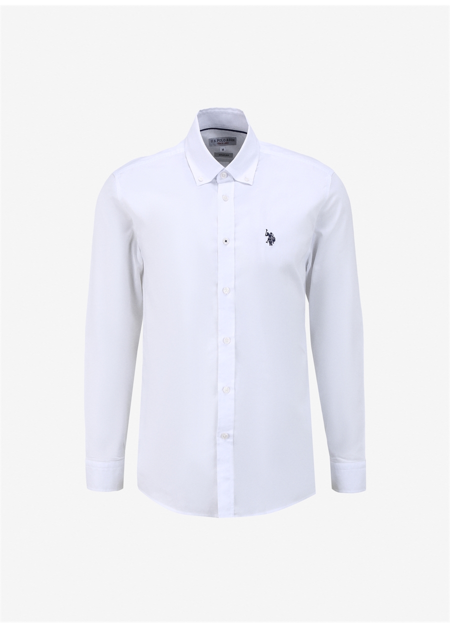 U.S. Polo Assn. Regular Fit Düğmeli Yaka Beyaz Erkek Gömlek CEDROREG024Y