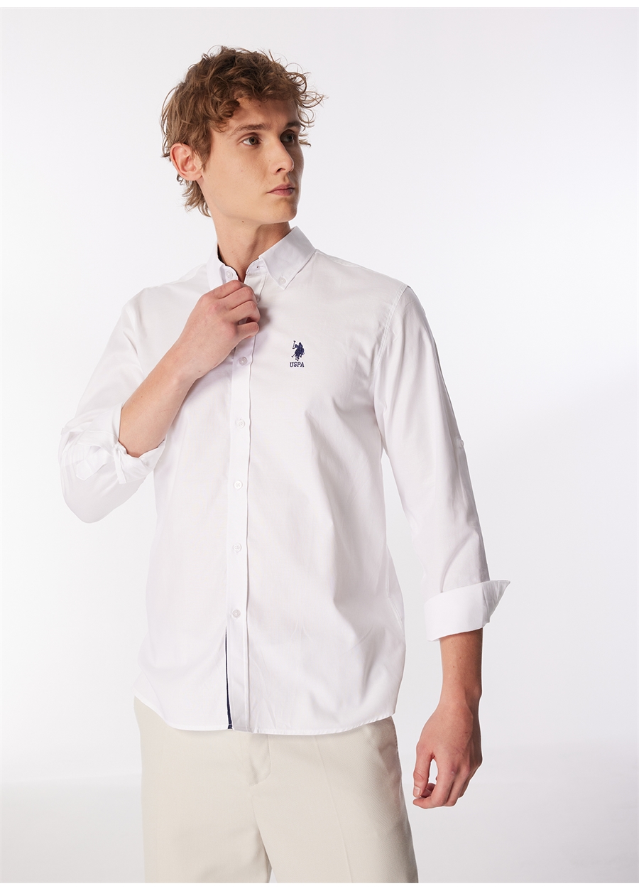 U.S. Polo Assn. Regular Fit Düğmeli Yaka Beyaz Erkek Gömlek ENKOR024Y