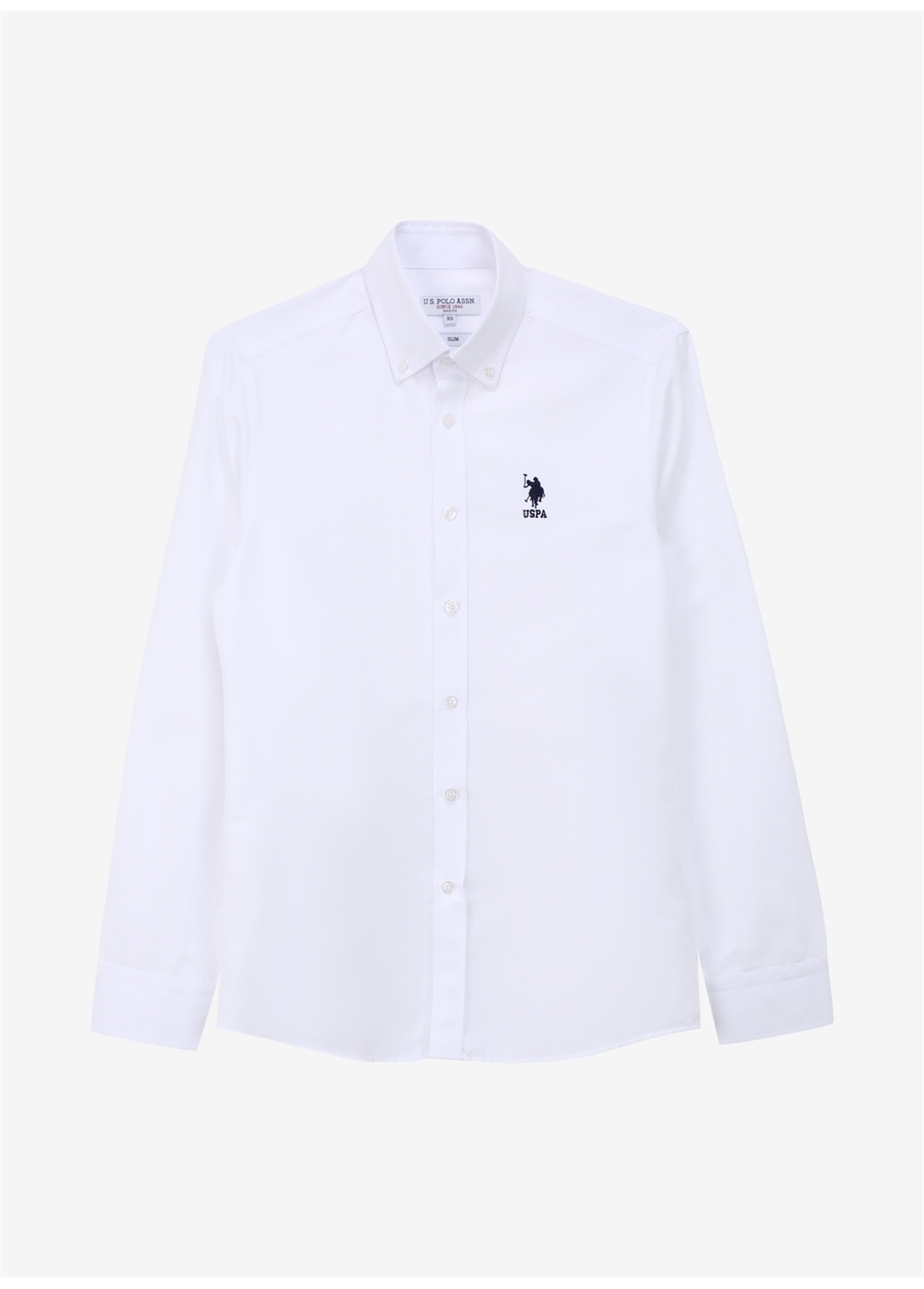 U.S. Polo Assn. Slim Fit Düğmeli Yaka Beyaz Erkek Gömlek GOX024Y