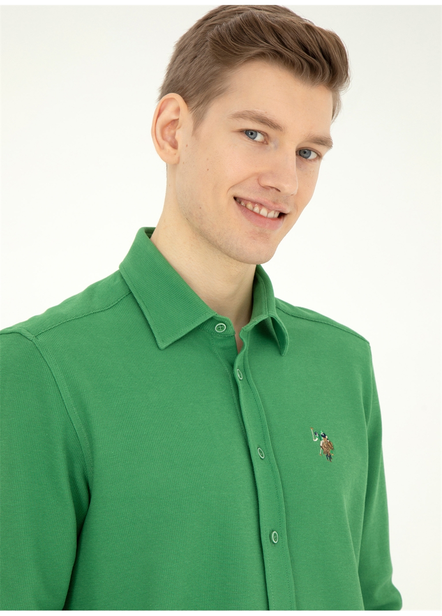 U.S. Polo Assn. Regular Fit Düğmeli Yaka Yeşil Erkek Gömlek KOPALI024Y