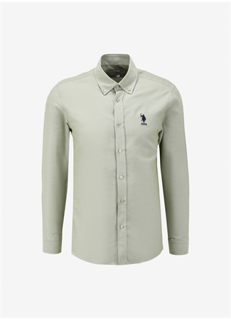 U.S. Polo Assn. Slim Fit Düğmeli Yaka Açık Haki Erkek Gömlek NOVA024Y_0