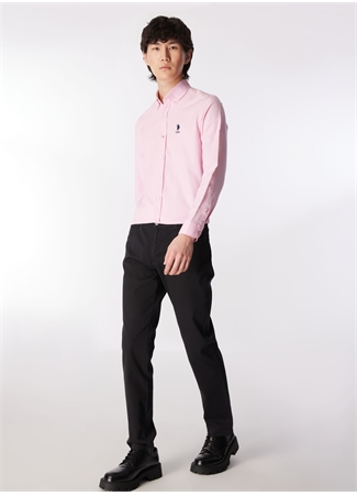 U.S. Polo Assn. Slim Fit Düğmeli Yaka Pembe Erkek Gömlek NOVA024Y_1