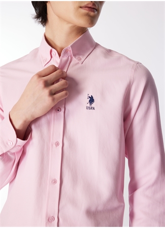 U.S. Polo Assn. Slim Fit Düğmeli Yaka Pembe Erkek Gömlek NOVA024Y_2