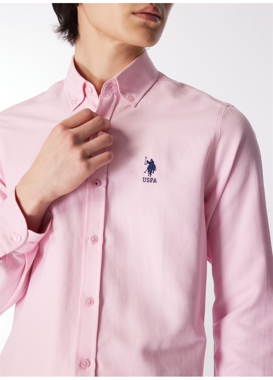 U.S. Polo Assn. Slim Fit Düğmeli Yaka Pembe Erkek Gömlek NOVA024Y_2