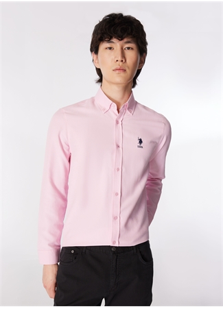 U.S. Polo Assn. Slim Fit Düğmeli Yaka Pembe Erkek Gömlek NOVA024Y_3